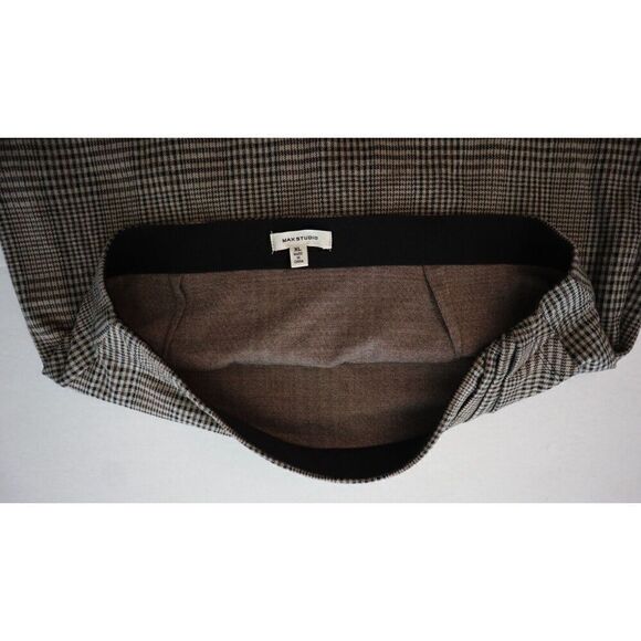 Max Studio 2707Q18 Women Sz XL Taupe/Black/Brown Glen Plaid Faux Wrap Skirt - Picture 3 of 6